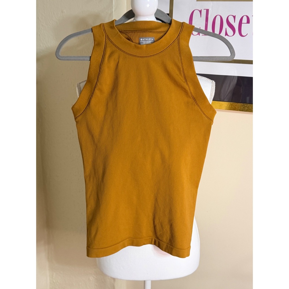 Athleta Aurora Seamless Crop Tank Mustard Yellow Spiced Bronze Ribbed Top Medium